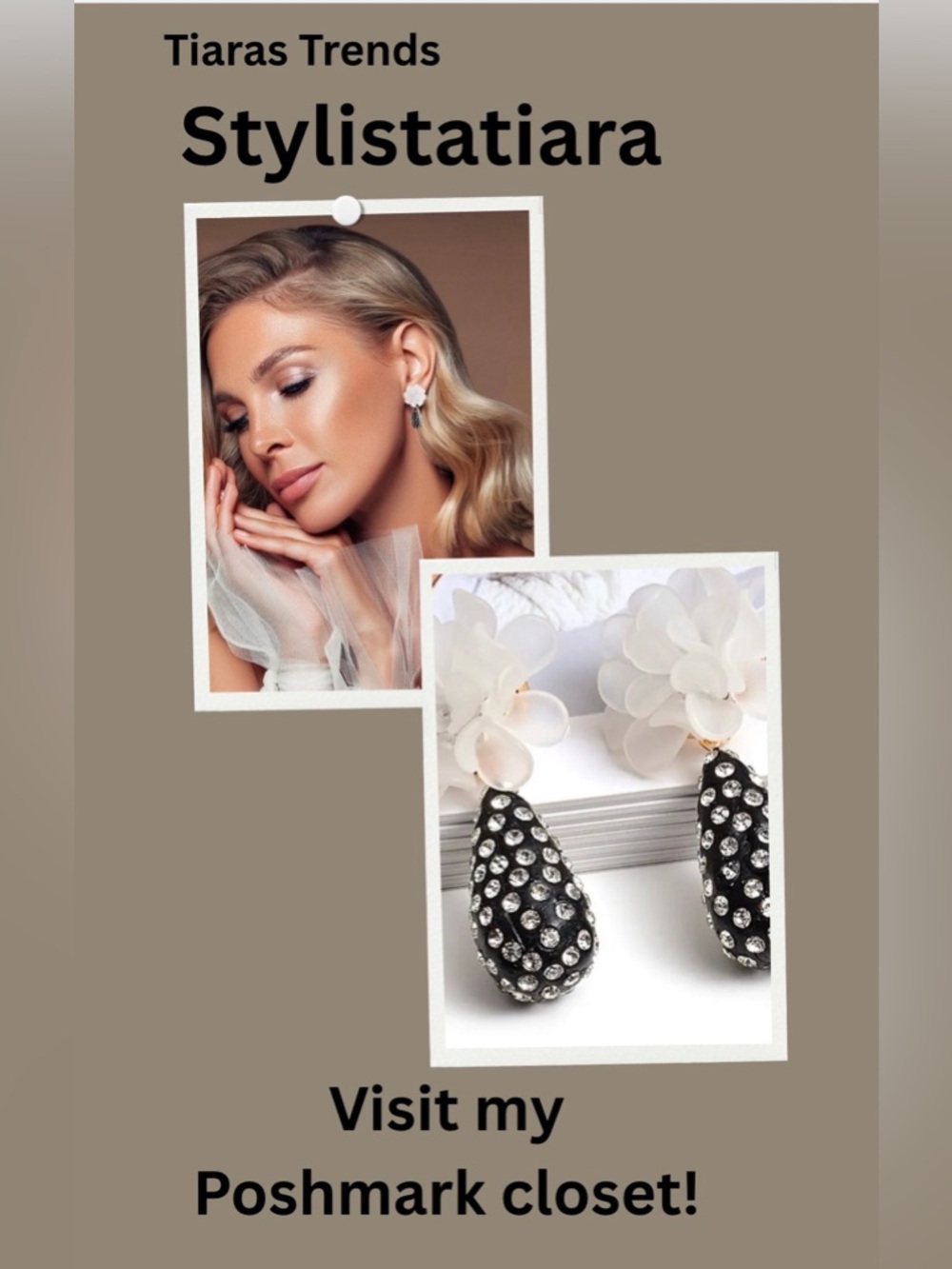 Elegant Black Rhinestone Tear Drop Flower Earrings